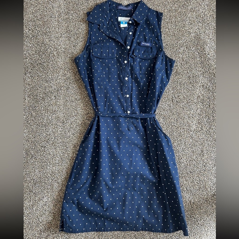 Navy Blue Polka Dot Sleeveless Dress